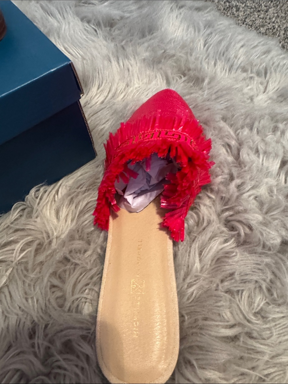 Bright Pink Fringe Pointed Slip-On Mules - Picture 3 of 4